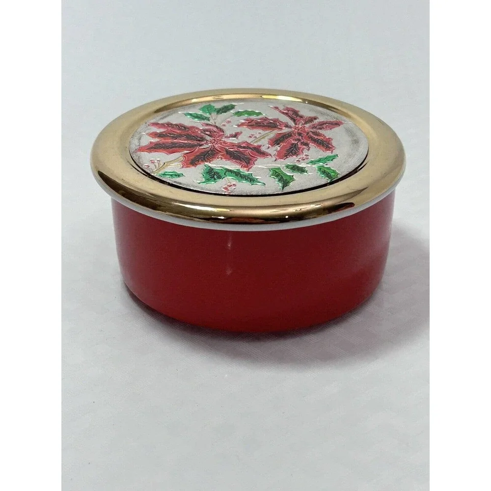 Chokin Poinsettias Trinket Dish Jamestown China With Gold Rim‎ Christmas
